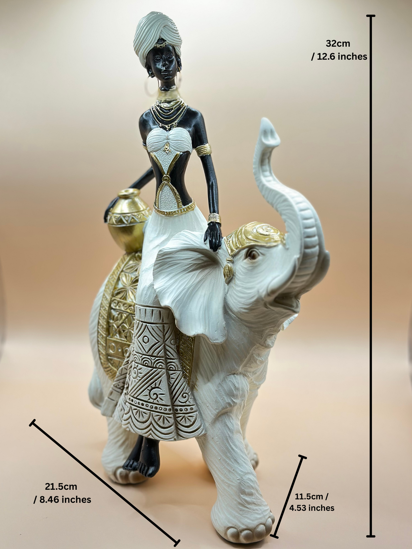 Elegant African Woman Riding Elephant Statue – 32 cm Resin Figurine for Luxury Home Décor & Unique Gifts | Nestora Arts