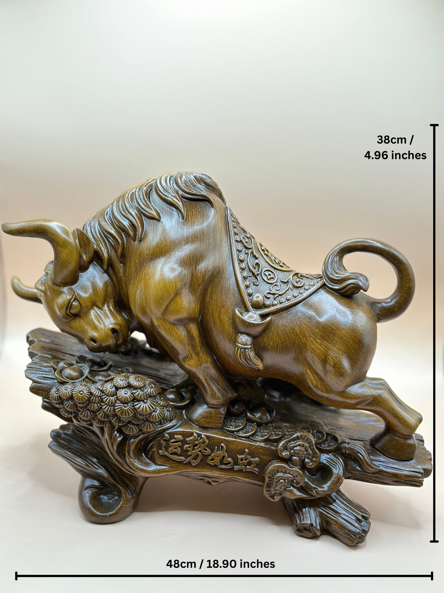 Faux Grain Resin Bull Figurine – 48 cm Handcrafted Sculpture for Office, Wealth & Luxury Home Décor | Nestora Arts