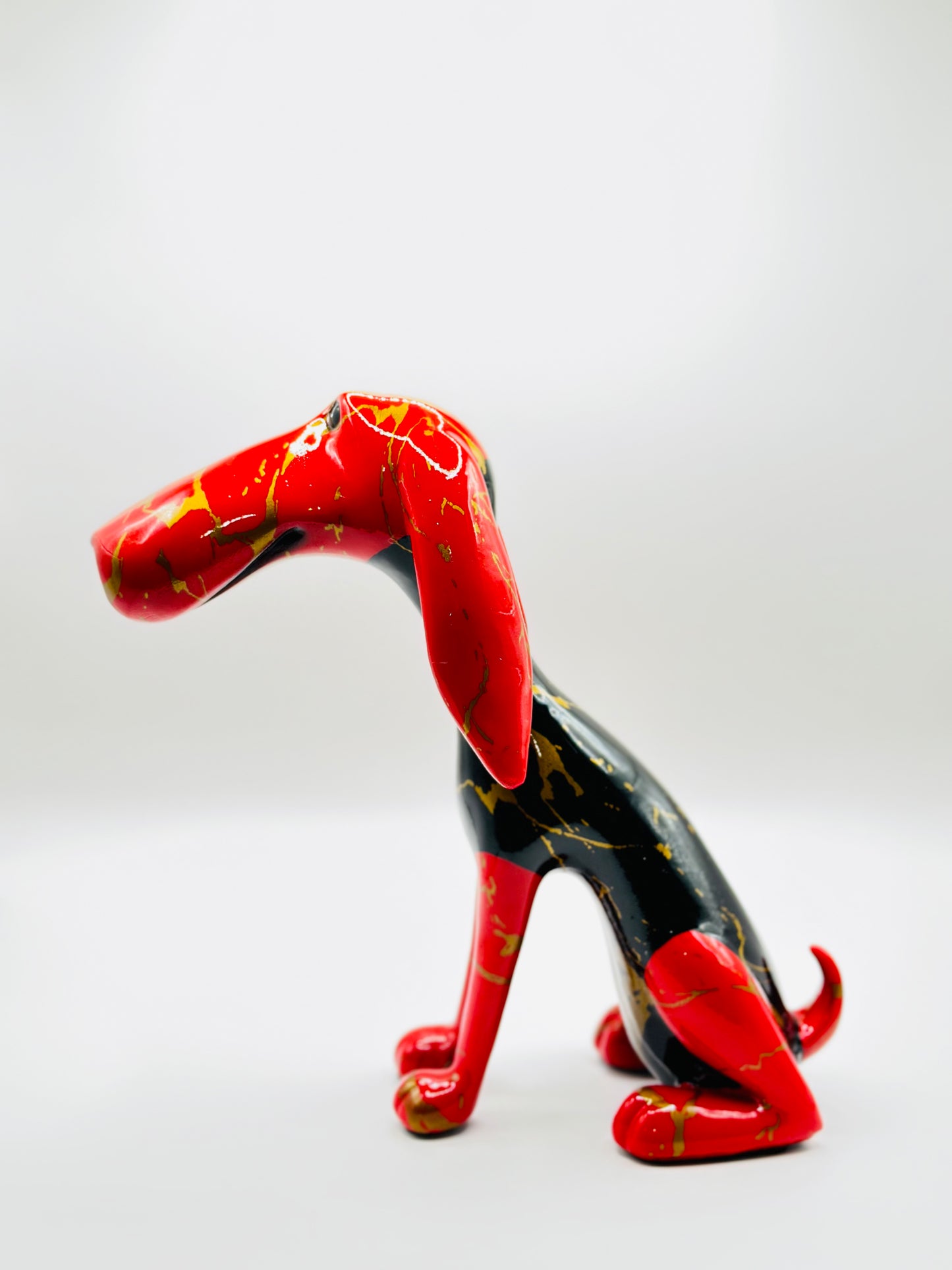 Abstract Dachshund Dog Statue – 22 cm Modern Resin Sculpture with Golden Texture for Home & Office Décor | Nestora Arts