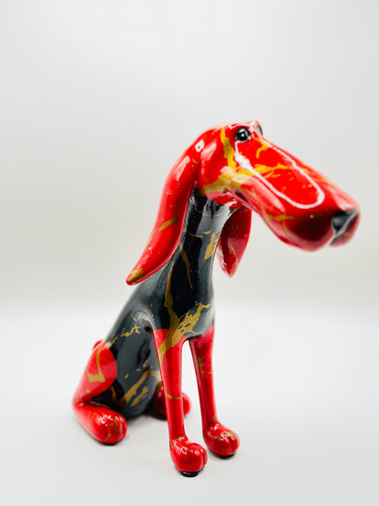Abstract Dachshund Dog Statue – 22 cm Modern Resin Sculpture with Golden Texture for Home & Office Décor | Nestora Arts