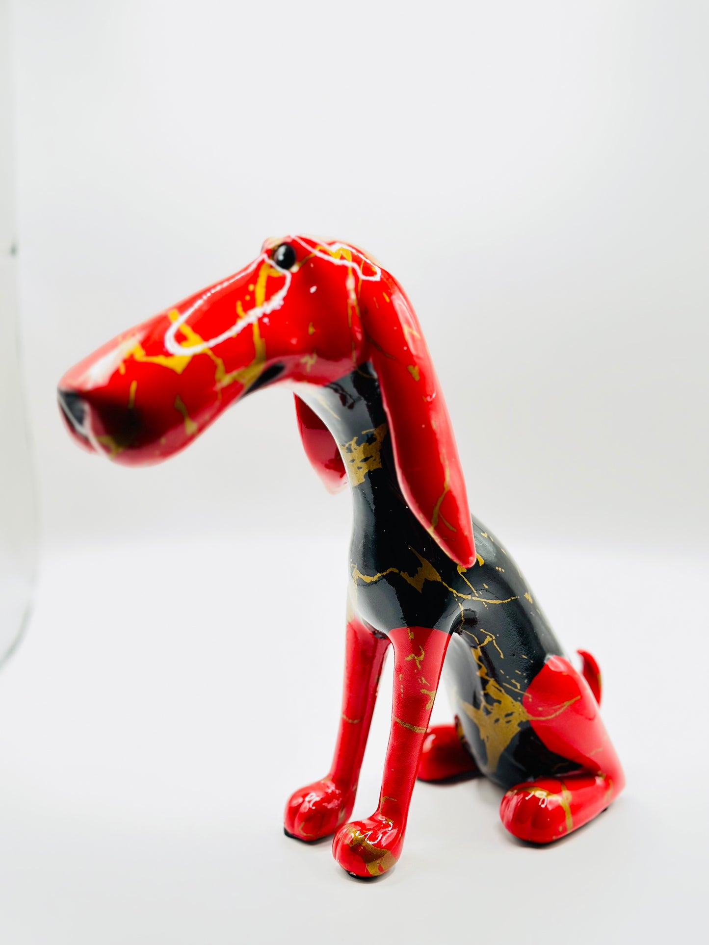 Abstract Dachshund Dog Statue – 22 cm Modern Resin Sculpture with Golden Texture for Home & Office Décor | Nestora Arts