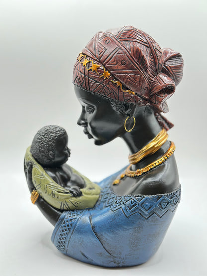 African Mother & Children Figurine – 22 cm Hand-Painted Resin Sculpture for Cultural Home Décor & Mother’s Day Gift | Nestora Arts