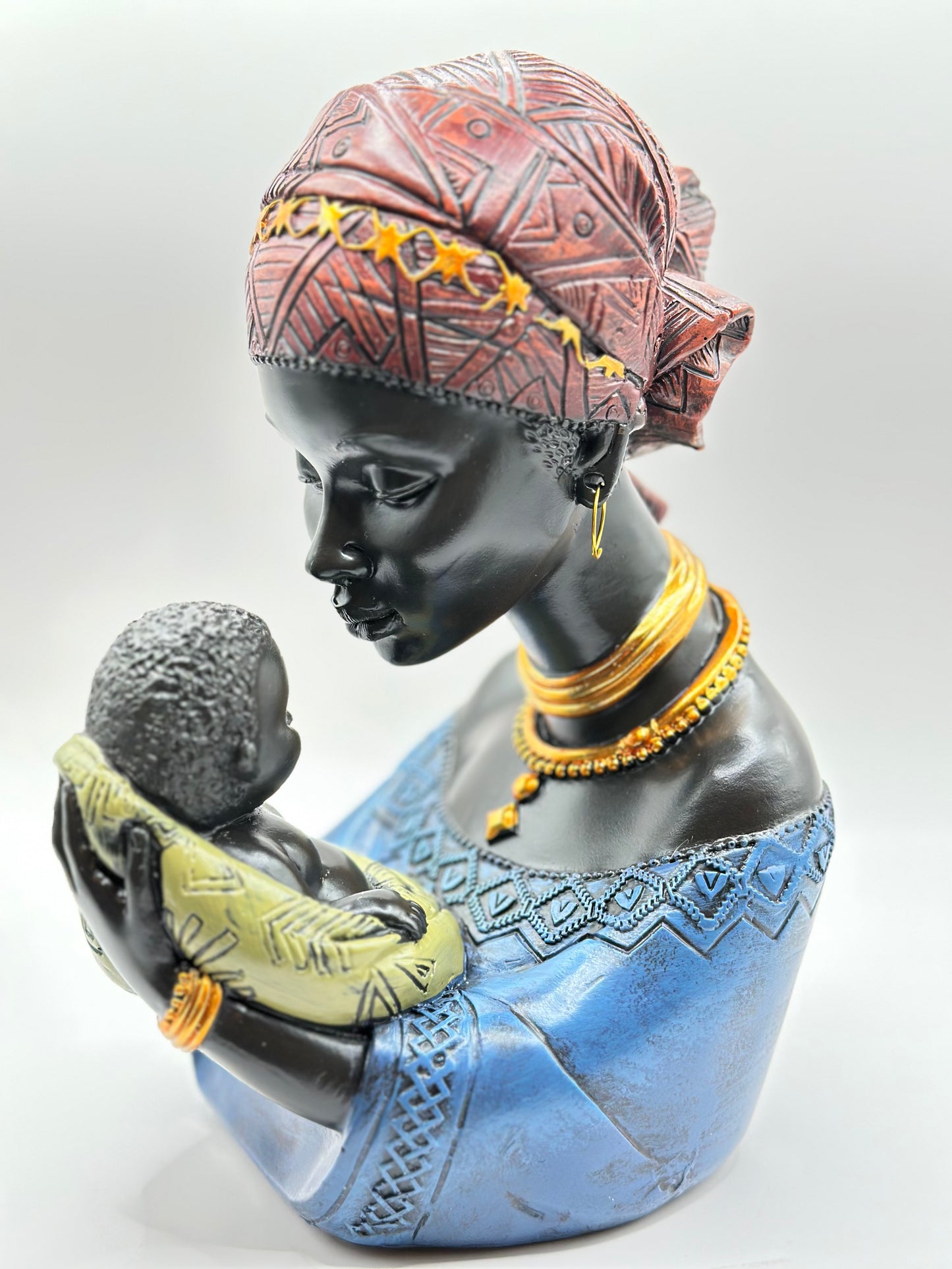African Mother & Children Figurine – 22 cm Hand-Painted Resin Sculpture for Cultural Home Décor & Mother’s Day Gift | Nestora Arts
