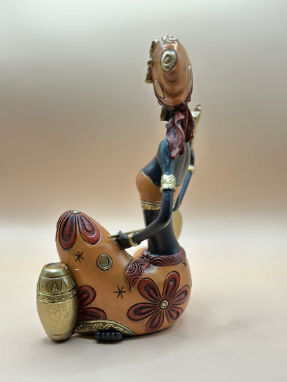 African Musician Figurine – 22 cm Handmade Resin Sculpture in Orange & Gold, Cultural Home Décor Art | Nestora Arts
