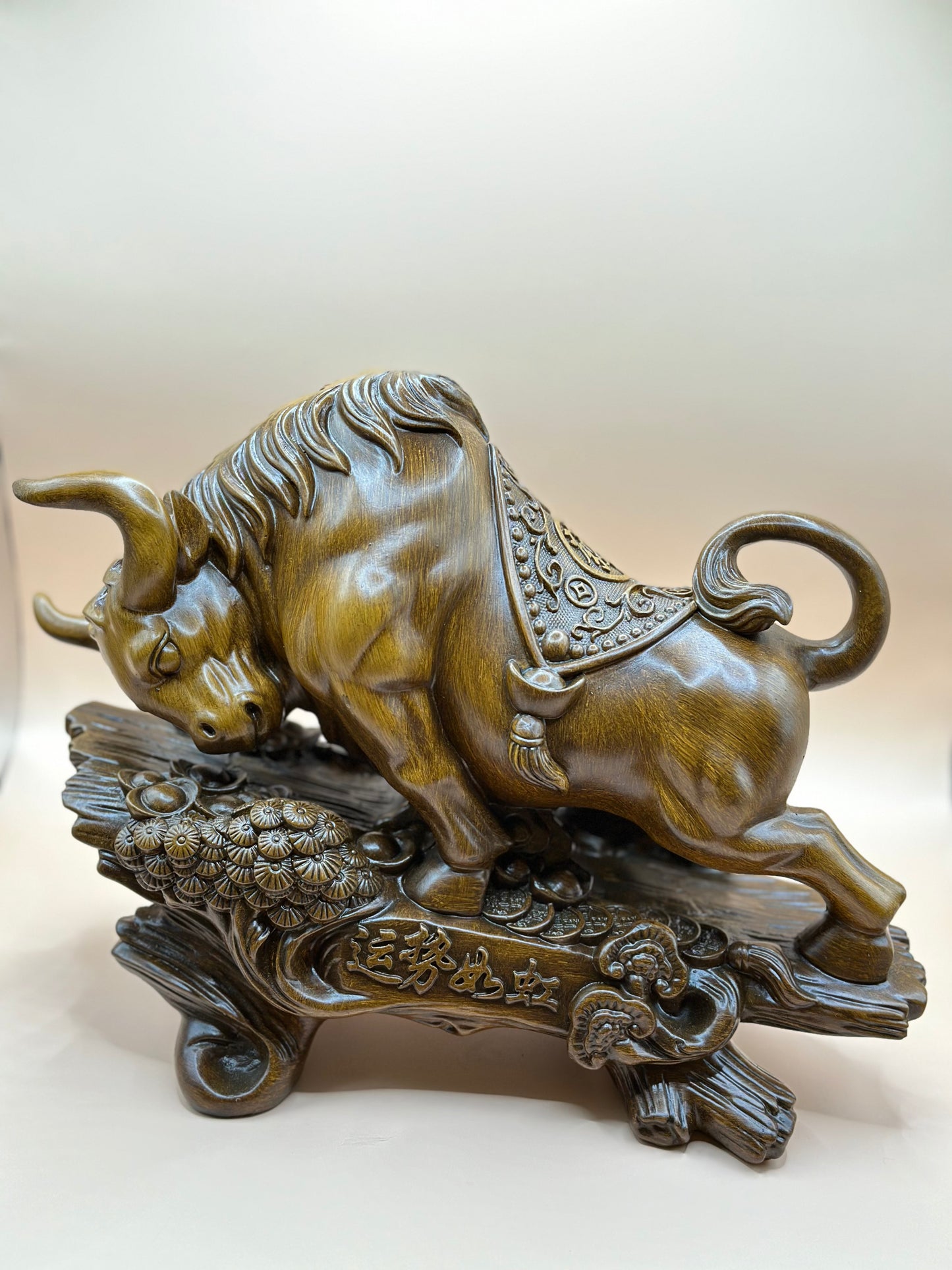 Faux Grain Resin Bull Figurine – 48 cm Handcrafted Sculpture for Office, Wealth & Luxury Home Décor | Nestora Arts