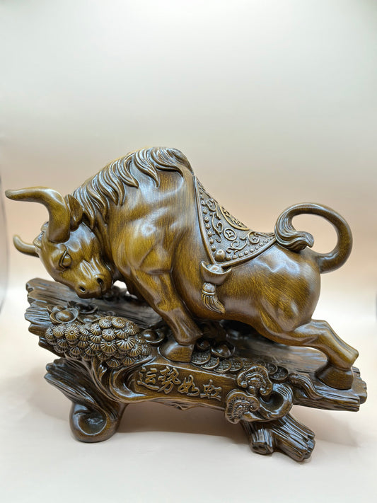 Faux Grain Resin Bull Figurine – 48 cm Handcrafted Sculpture for Office, Wealth & Luxury Home Décor | Nestora Arts