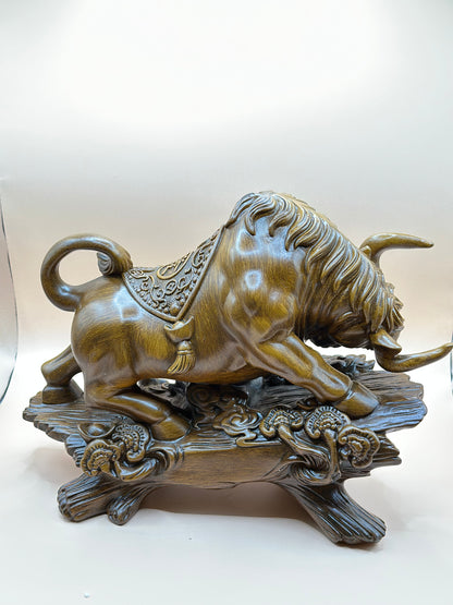 Faux Grain Resin Bull Figurine – 48 cm Handcrafted Sculpture for Office, Wealth & Luxury Home Décor | Nestora Arts