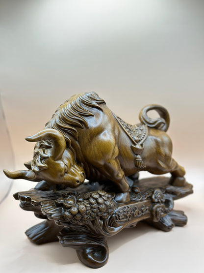 Faux Grain Resin Bull Figurine – 48 cm Handcrafted Sculpture for Office, Wealth & Luxury Home Décor | Nestora Arts