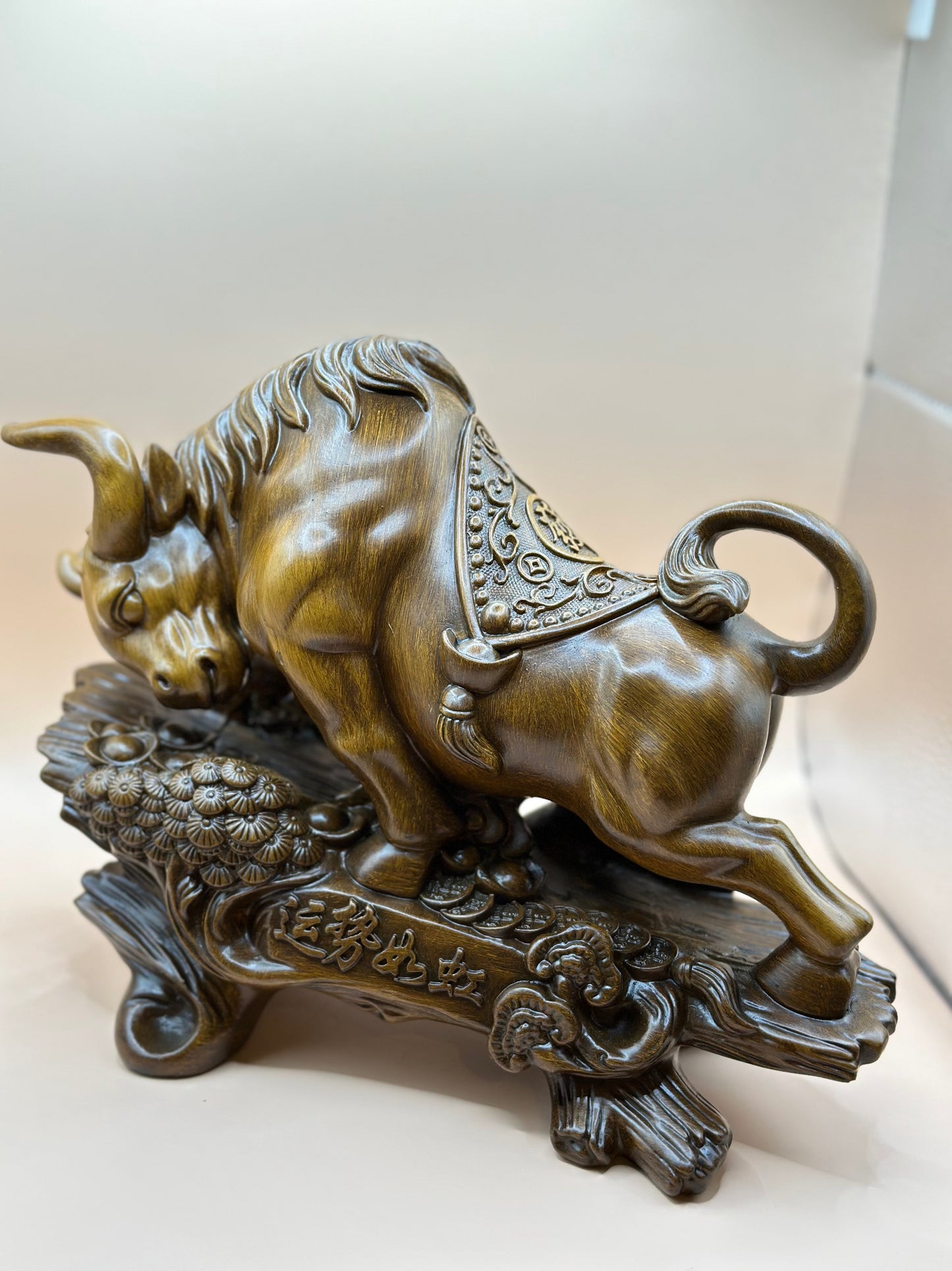 Faux Grain Resin Bull Figurine – 48 cm Handcrafted Sculpture for Office, Wealth & Luxury Home Décor | Nestora Arts