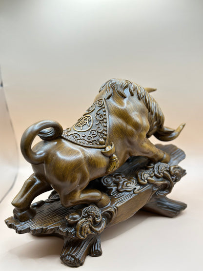 Faux Grain Resin Bull Figurine – 48 cm Handcrafted Sculpture for Office, Wealth & Luxury Home Décor | Nestora Arts