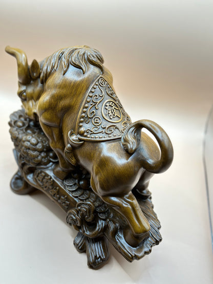 Faux Grain Resin Bull Figurine – 48 cm Handcrafted Sculpture for Office, Wealth & Luxury Home Décor | Nestora Arts
